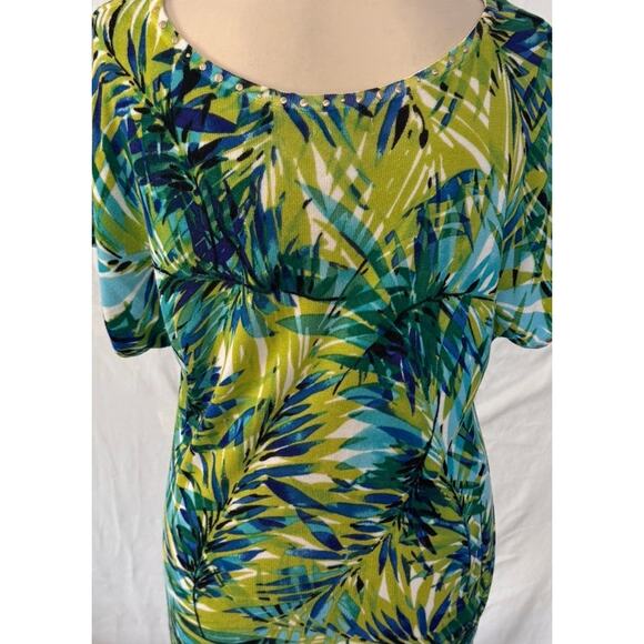 Cache Small Viscose Sweater Short Sleeve Green Tropical Lightweight Sweater - Picture 6 of 7